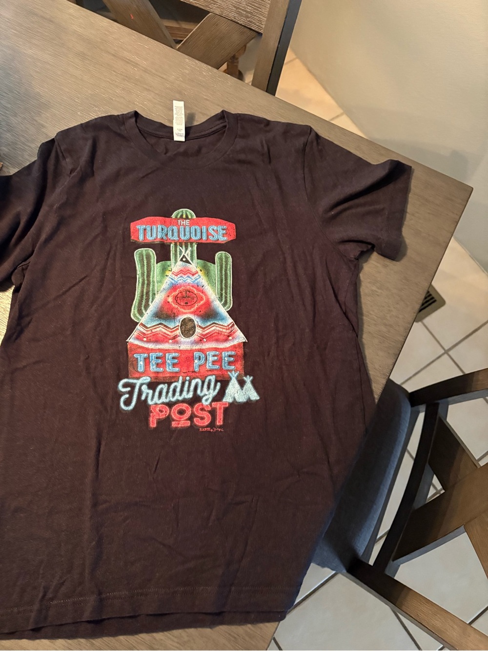 Tee Pee Trading Post Graphic Short Sleeve Tee - Black with Turquoise & Red
